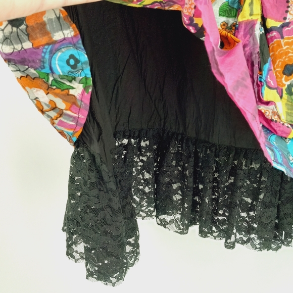 Funky Pepple Tunic Size S Multicolor Patchwork Print Lace Layered Cotton V-Neck - Picture 5 of 9